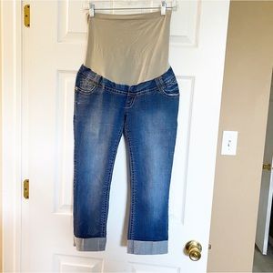 Maternity Cropped Jeans Bling Pockets Thick Stitch M